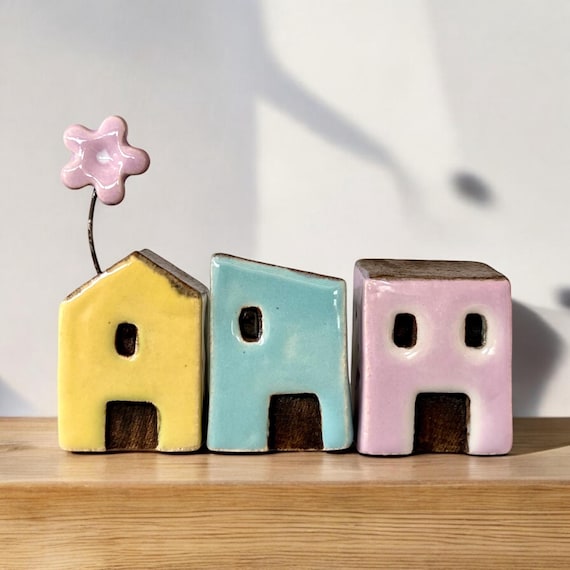 Handmade Ceramic Decorative House Set - Colorful and Modern Design