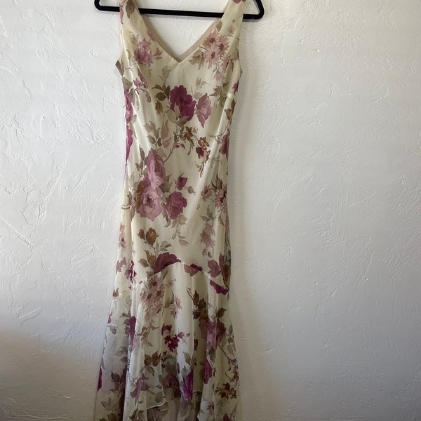 Vintage 2000’s sleeveless floral sheer overlay dress with sheer coverup size 10