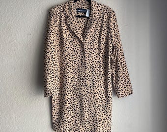 Vintage 1990s Shirt Dress | 90s Leopard Animal Print Button Down Rayon  Brown Fit Flare Shirtwaist Day Dress | Medium/large - Etsy