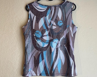 Vintage 2000’s y2k abstract floral sparkly sleeveless top size large