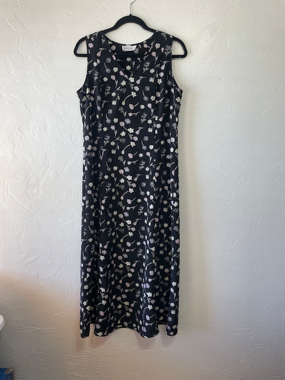 Vintage 1990’s black sleeveless floral midi dress 