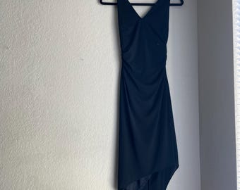 slim fit dress slacks NEW David Meister Blue Beaded One Shoulder Cocktail Dress