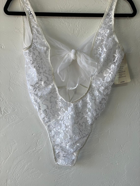 Vintage 1990’s dead stock with tags white lace th… - image 2