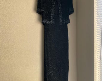 Vintage 2000’s black short sleeve beaded silk dress size small
