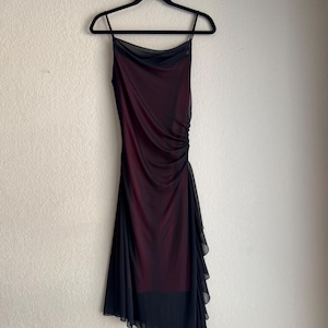 knee length dresses for ladies Pleated Chiffon Red Black Tent Dress S – OMNIA
