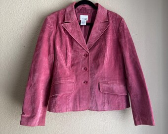 Vintage 2000’s soft pink genuine suede leather button up collared blazer size XL