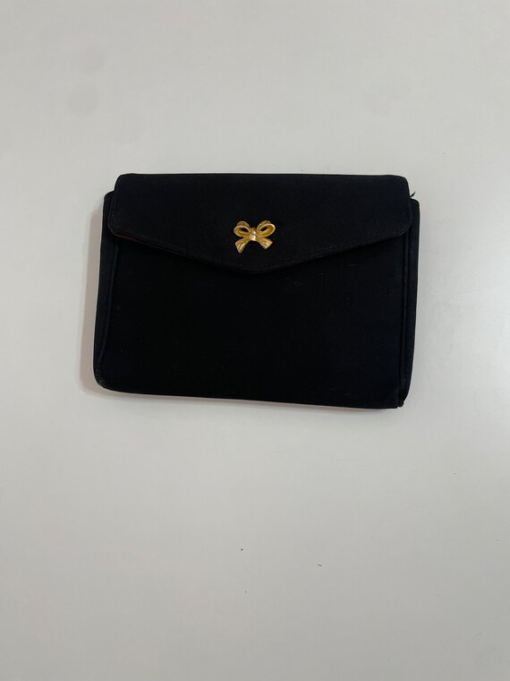 Vintage 1950’s Meyers gold bow black clutch purse