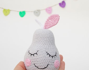 Crochet fruit, grey Pear rattle (1 piece) - choose your color baby shower gift, nursery decor, baby shower decor,pink pear,baby accessory