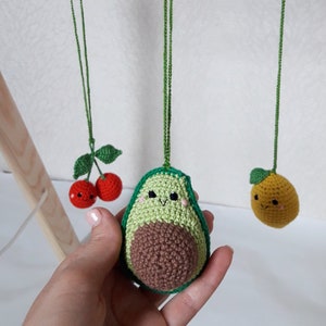 Baby gym toys 3 pc rattles Play Gym,baby shower, fruits Play Gym,avocado cherry ,lemon,Baby Rattle, nursery decor, crib toy image 3