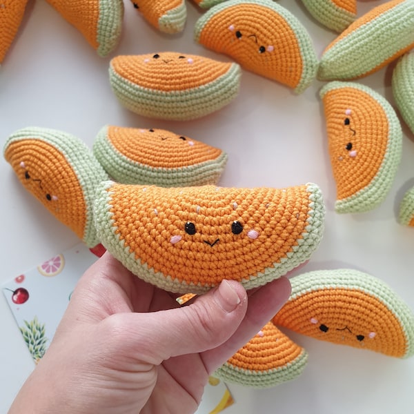 Muscat melon kawaii - 1pcs, crochet fruit, tether toy, play food, kitchen decoration,eco-friendly toys,pretend play, crochet food play