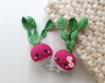 Crochet radish - 2 Pc, Baby Shower Gift, nursery decor, room decor,Vegetables with eyes,Crochet baby toy ,Kawaii,food toy, baby shower gift