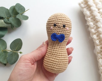 Crochet happy Peanut boy 1-  pc, Rattle toys,amigurumi soft toy,baby decor, kids gift, play Food Set, baby gym toy,Pretend play,toddler toys