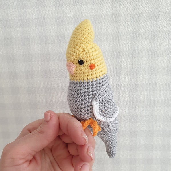 Cockatiel parrot ,crochet gray bird, bird rattle toy,  personalized plushtoy ,Gift for baby, toy cockatiel, gift for baby, bird toys