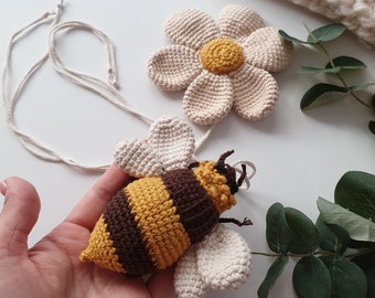 Baby gym toys- bee & flower, rattles Play Gym,baby shower, Play Gym, bee rattle , crochet toy,nursery decor,  crib toy, baby gym toys