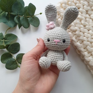 Crochet rabbit,  crochet bunny, mini Easter bunny, tiny crocheted rabbit, amigurumi rabbit, lovely bunny, rattle toys, Easter basket gift