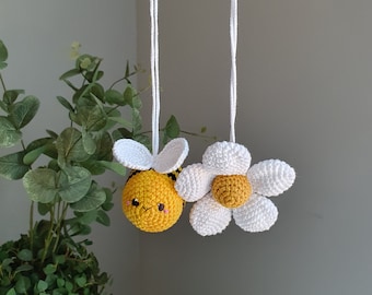 Baby gym toys- bee & flower, rattles Play Gym,baby shower, Play Gym, bee rattle , crochet toy,nursery decor,  crib toy, baby gym toys