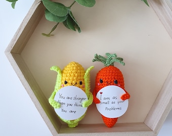 Crochet Easter Carrot & corn for Emotional Support, Caring Carrot with Positive Corn, Handmade Crochet Healthy Desk Accessory,Easter Gift