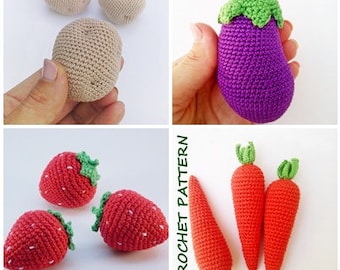 Crochet PATTERN PDF,Crochet Vegetable patterns, Crochet Product samples, Carrot pattern ,Potato, Eggplant Pattern