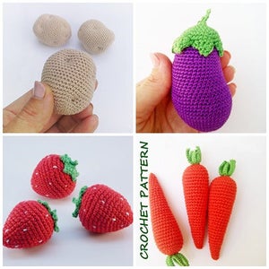 Crochet PATTERN PDF,Crochet Vegetable patterns, Crochet Product samples, Carrot pattern ,Potato, Eggplant Pattern image 1