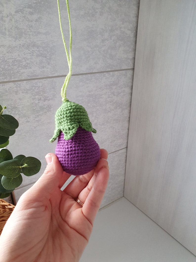 Eggplant Baby gym toys 1 pc rattles Play Gym,baby shower, vegetable gum toy, Baby Rattle, nursery decor, crib toy, crochet baby gum toy image 7