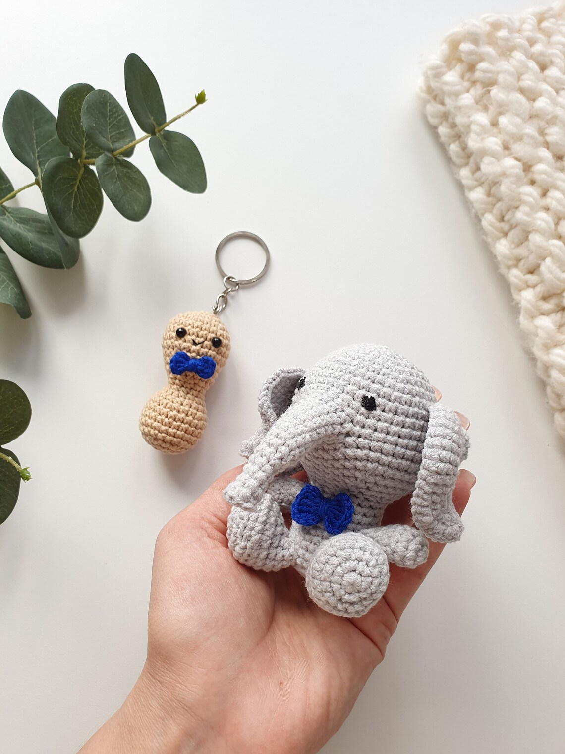 Set Crochet Elephant Boy & Peanut Keychain Tiny Elephant Etsy
