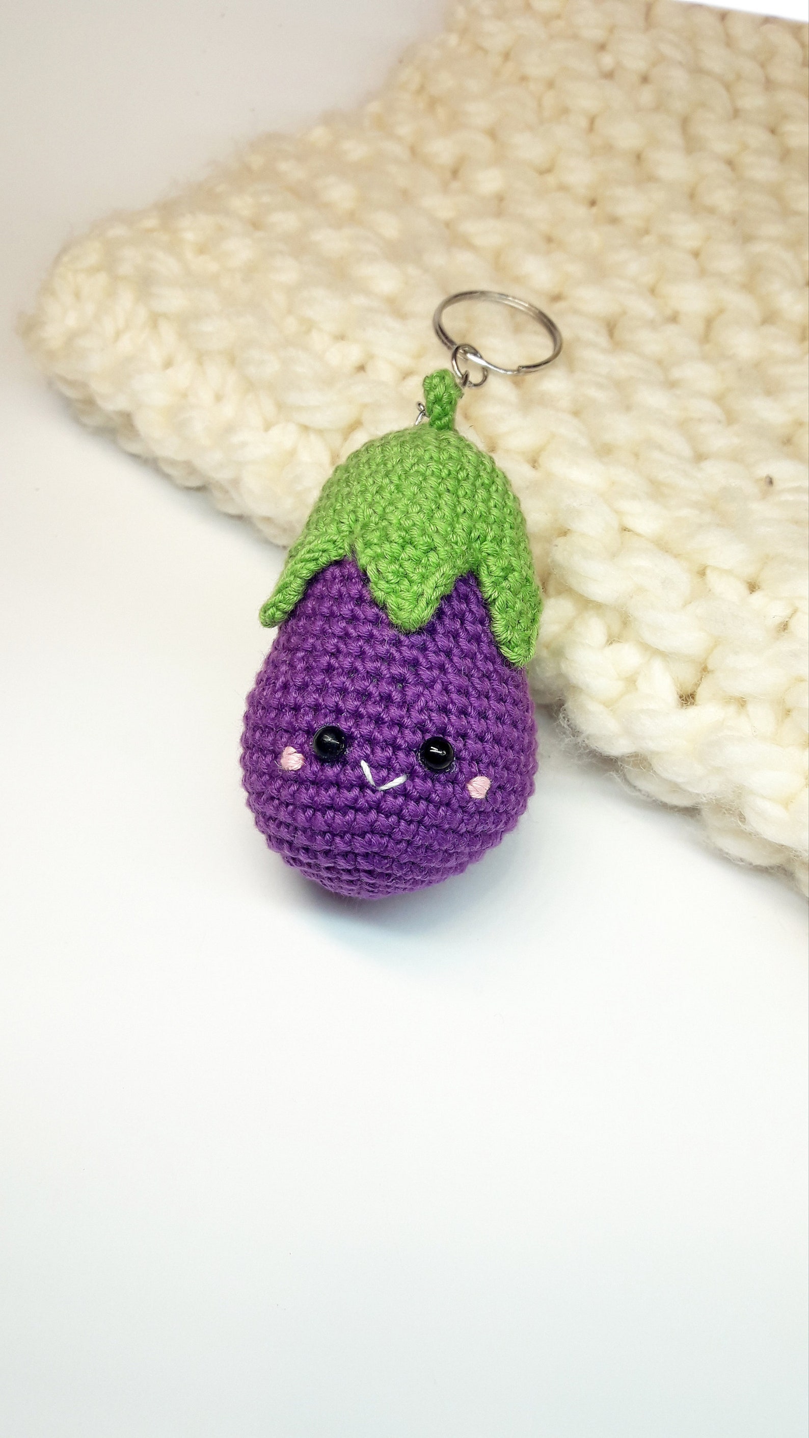 Eggplant kawaii Keychain Crochet Keychain Amigurumi Etsy