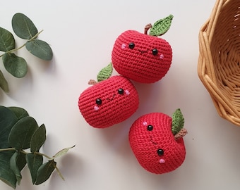 Red apple kawaii, fruit toy,  stuffed food, food plush ,crochet fruit, fruit Amigurumi, children's toys, cot, baby plush toys, nursery decor