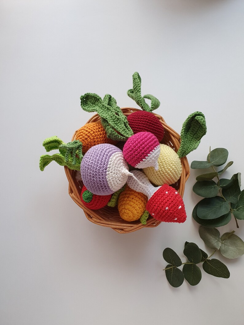 Crochet set vegies,kitchen decor,baby decor, kids gift, play Food Set, baby gym toy,Pretend play,toddler toys, kitchen decor ,knitted food image 10