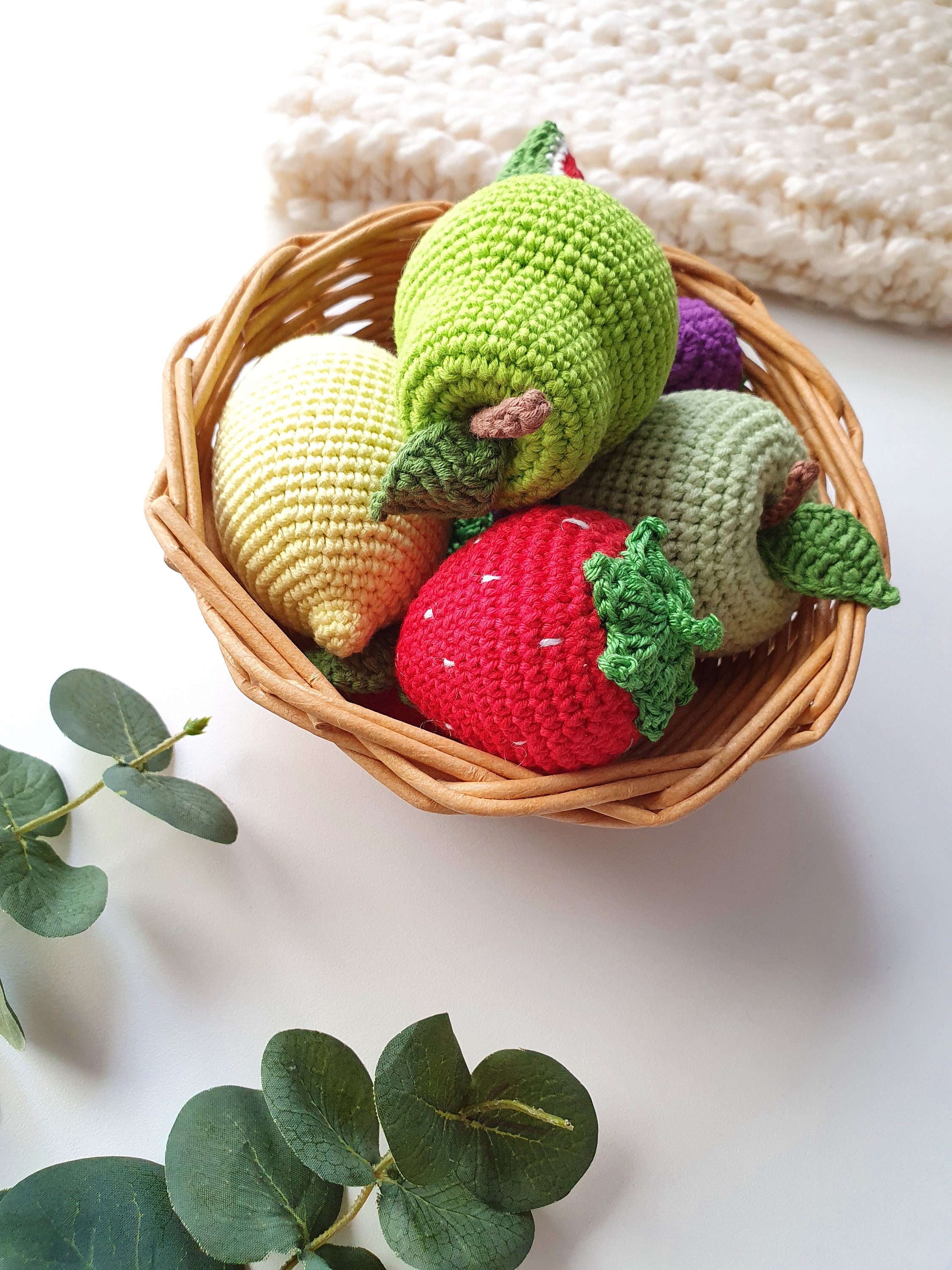 Crochet baby rattles fruit set 8 pieces-strawberryBlackBerry | Etsy