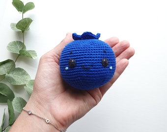 Big Crochet    blueberry kawaii 1 pc - Crochet fruits Rattle toys, kids toys, baby decor, kids gift, knitted fruit,gift for friend