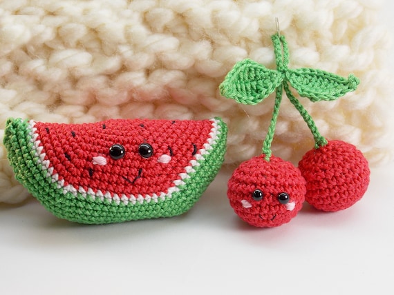 Crochet for Babies Fruits, Set of 2 Cherries, Watermelon Crochet