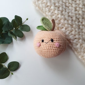 Big Crochet peach kawaii 1 pc - Crochet fruits Rattle toys, kids toys, baby decor, kids gift, knitted fruit,gift for friend