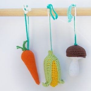 Gym Toys, Mushroom, corn, carrot rattles,Play Gym, Baby Activity Gym, Baby toy,Gift for baby, baby gym toys, Nursery Decor, Baby Sensory Toy image 1