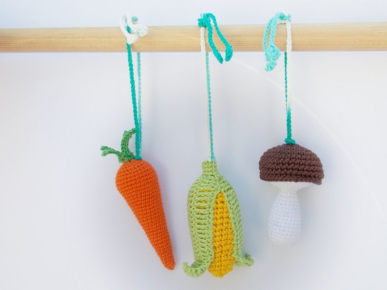 Gym Toys, Mushroom, corn, carrot rattles,Play Gym, Baby Activity Gym, Baby toy,Gift for baby, baby gym toys, Nursery Decor, Baby Sensory Toy image 1