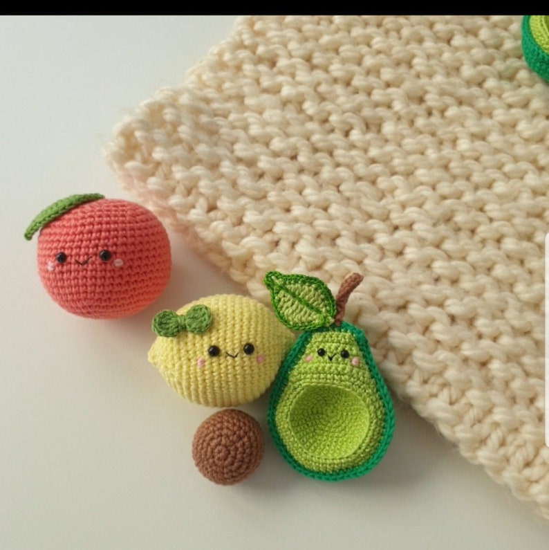 avocado lemon toy baby decor Crochet lemon,grapefruit Crochet fruits Rattle toys cute gift play Food Set kids gift kids toys