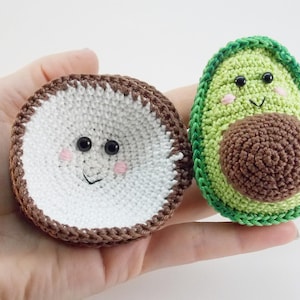 Crochet avocado, coconut 2 pieces, nice avocado decorative decor, room decor, vegetarian gift, crochet toy, kids gift, play Food Set image 1