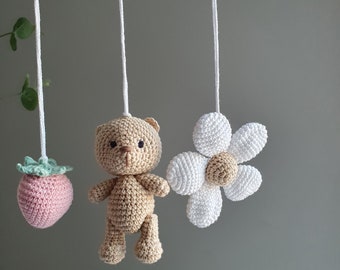 Play gym toys - 2 flower & bear, rattles Play Gym,baby shower, Play Gym, crochet toy ,crib toy, baby play  gym,  boy play gum, Easter gift