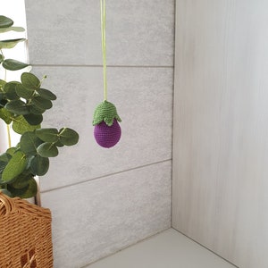 Eggplant Baby gym toys 1 pc rattles Play Gym,baby shower, vegetable gum toy, Baby Rattle, nursery decor, crib toy, crochet baby gum toy image 6
