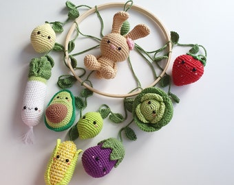 Baby mobile Easter bunny , Baby Mobile, Baby Crib Mobile ,Modern Nursery mobile, nursery decor, crochet fruit, baby shower gift