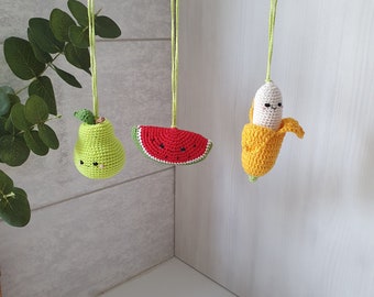 Baby gym fruit toy, rattles Play Gym,baby shower, fruits Play Gym,  Baby Rattle, nursery decor, knitted fruit,  fruit gum toys,  knitted toy