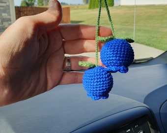 Blueberry car mirror hanging accessories,Crochet cherry,Knitted cherry, Handmade cherry,Gift For Her, Easter gif, mother day gift