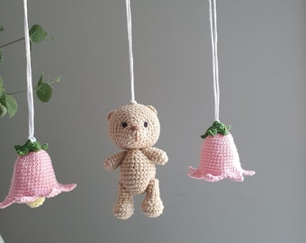 Play gym toys - 2 flower & bear, rattles Play Gym,baby shower, Play Gym, crochet toy ,crib toy, baby play  gym,  boy play gum, Easter gift