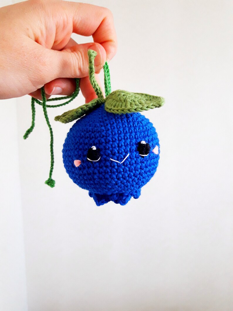 Baby play gym 1 pcs, big blueberry, Crochet fruits Rattle toys, kids toys, baby decor, knitted fruit,baby shower gift, summer toy image 3