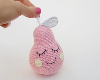 Crochet fruit pink Pear rattle (1 piece) - choose Your color baby shower gift, nursery decor, baby shower decor,pink pear,children accessory