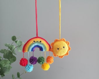 Play gum rainbow -sun ,Crochet rattles,Crochet toys, children's decoration, happy rainbow toy,baby gym toy,newborn gift, baby room decor