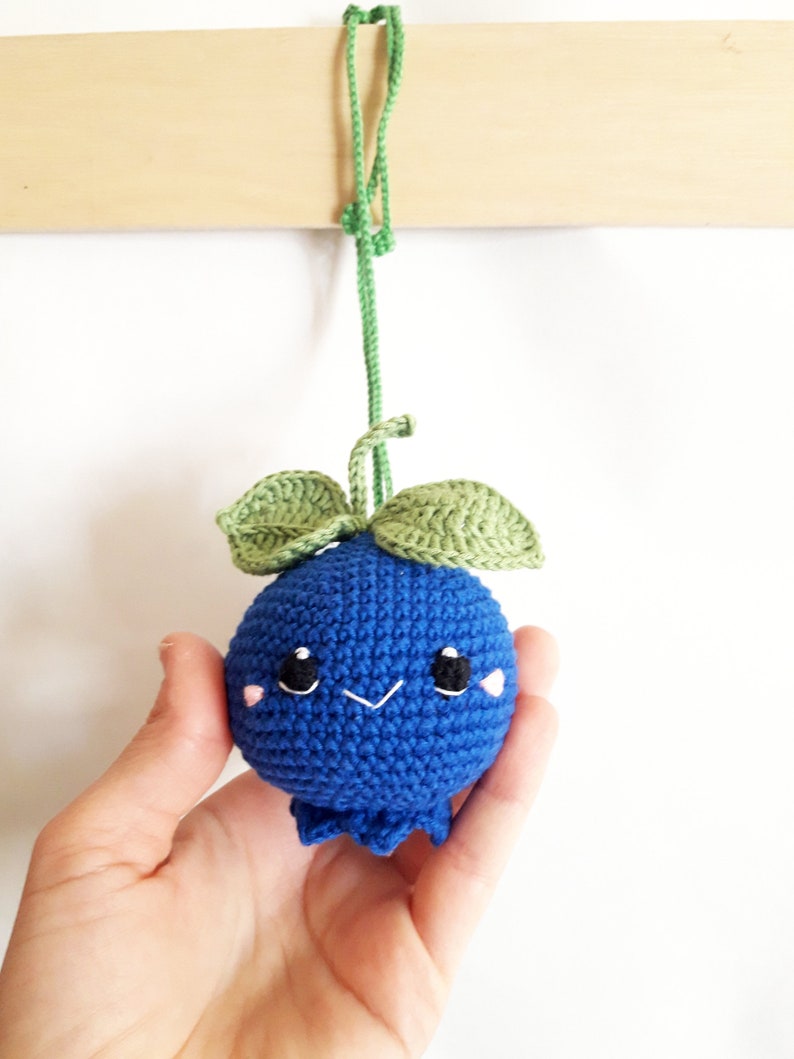 Baby play gym 1 pcs, big blueberry, Crochet fruits Rattle toys, kids toys, baby decor, knitted fruit,baby shower gift, summer toy image 5