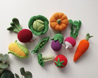 Crochet baby Rattle, Fruits and Vegetables set of 10, Ecofriendly toys play food toys,toddlers toys,birthday gifts ,Summer Fun, Pretend Play