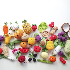 Collection  toy 43 pcs, vegies  kawaii, amigurumi soft toy,baby decor, kids gift, play Food Set, Pretend play,toddler toys,food kawaii