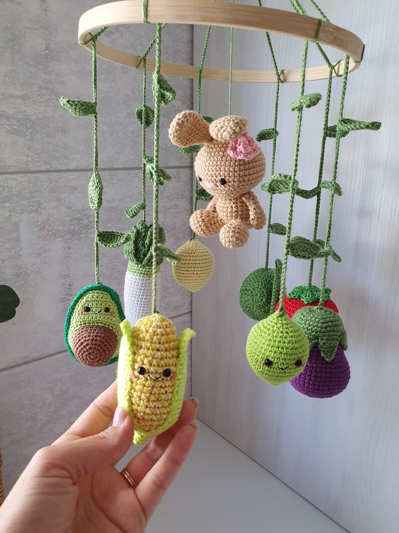 Baby mobile Easter bunny , Baby Mobile, Baby Crib Mobile ,Modern Nursery mobile, nursery decor, crochet fruit, baby shower gift image 2