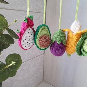 Eggplant Baby gym toys 1 pc rattles Play Gym,baby shower, vegetable gum toy, Baby Rattle, nursery decor, crib toy, crochet baby gum toy image 9